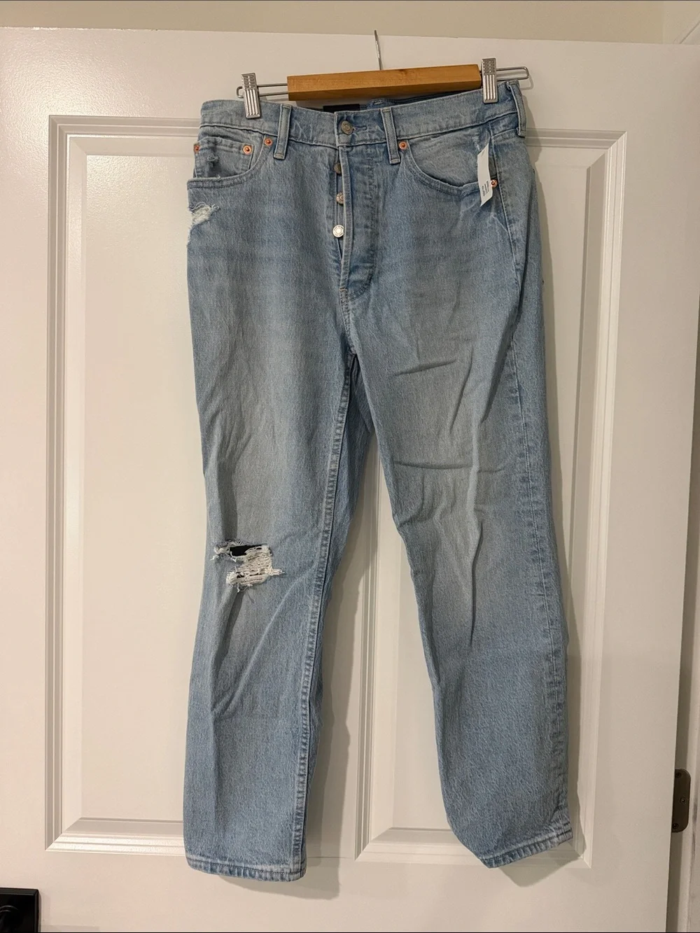 GAP Light Blue Distressed Straight Leg Jeans